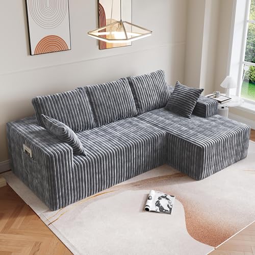 Image of Bean Bag Chairs for Adults, Memory Foam Reading Bean Bag Sofa Chair with Faux Fur Filler, Fireside Floor Gaming Chairs for Living Room, Bedroom and Office (Gray, 95 inch+Right Chaise)