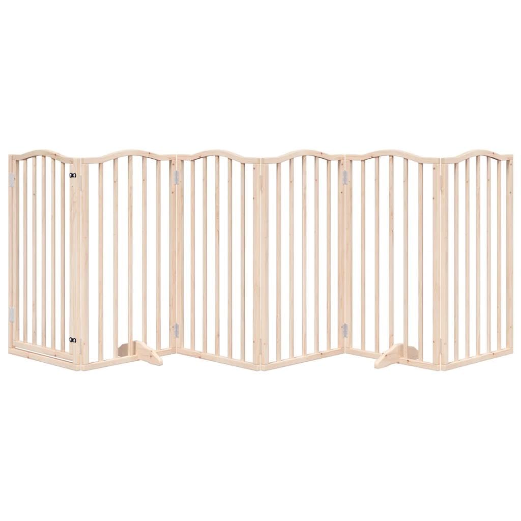Rejilla para perros con puerta plegable, 6 paneles, madera de álamo, 300 cm, independiente, con cerradura de puerta y patas para perros, cachorros, protección en el jardín, terraza, patio