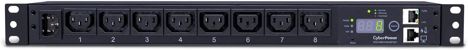 CyberPower PDU15MHVIEC8FNET Monitored PDU, 200-240V/15A, 8 Outlets, 1U Rackmount
