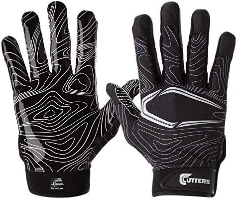 Cutters Football Glove Game Day Receiver. Silicone Grip Glove for Receivers. Adult and Youth Sizes, Black Topography, Youth - Large/x-Large