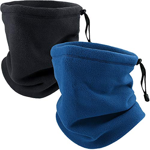 WTACTFUL 2 Pack Polar Fleece Neck Warmer Scarf Face Mask Cover Bandana Thermal for Cold Weather Keep Warm Gear Winter Outdoor Sports Snowboard Skiing Skateboard Cycling Hunting Black,Blue