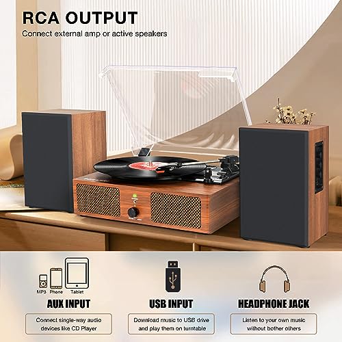 Image of Vinyl Record Player with Upgraded Speakers and USB,Belt-Driven Bluetooth Turntable with 3 Speed AUX Input Headphone Jack and RCA Output