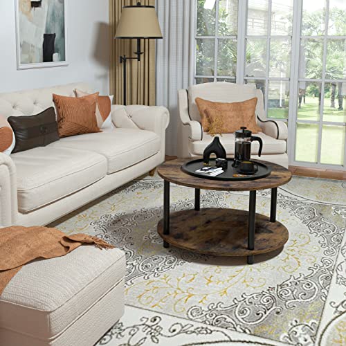 Vanrohe Round Coffee Table For Living Room, 31.5’’ 2-Tier Rustic Brown Center Table With Open Storage Shelf For Office/Home/Reception Room, Metal Legs, Easy To Assemble #TOP1