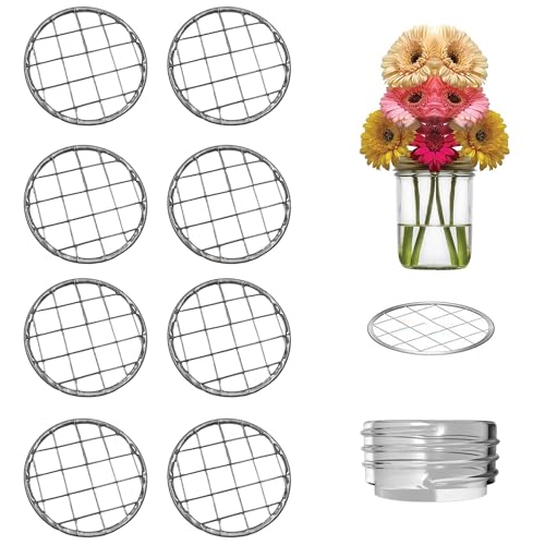 bociloy 8PCS 2.7” Mason Jar Flower Frog Lids, 70mm Metal Grid Lid Insert Organizer for Regular Mouth Canning Jars, Square Hole Floral Arrangement Holder for Fresh Flower Display