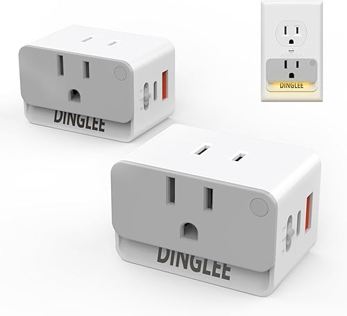 Outlet Extender 2 Pack, 2 AC Multi Plug Wall Outlet with 2 USB Ports (1 PD 20W USB C Charger), Outlet Splitter 3 Way Angled Wall Plug Adapter with Night Light, for Kitchen Bathroom Travel Cruise Ship
