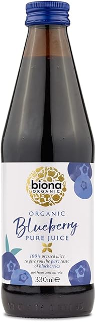 Biona Organic Blueberry Juice, 330ml - 100% Pressed Pure Juice from Organic Farms - Not from Concentrate - No Preservatives or Additives - Suitable for Vegans