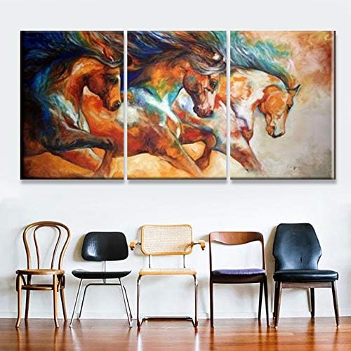 Orlco Art Skills Artist Pure Hand-Painted Modern Abstract Horse Oil Painting On Canvas Decorative Painting for Living Room 24x32inchx3PCS with Framed