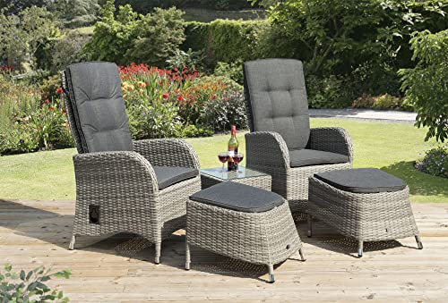 Innovators International Albury Rattan Reclining Set Garden Furniture/Conservatory Armchair Set, Side Table & Footstools (Albury Reclining Set), Grey