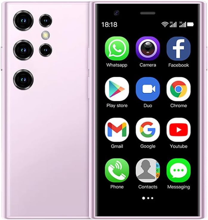 Mini Smartphone, 3.0 Inches Unlocked Android Small Mini Cell Phone Quad Core 2G+16G 5.0MP Dual SIM High Definition 3G Mobile Smartphone (Pink)