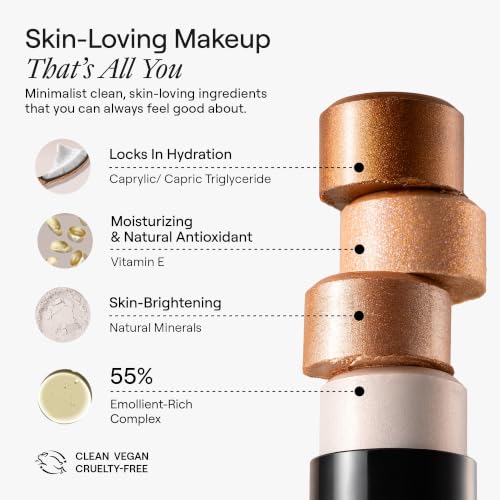 Image of Nudestix Nudies Glow Highlighter Stick - Multi-Use Cream Highlighter for Cheeks, Eyes & Body with Built-In Brush | Dewy, Radiant Finish | Clean, Vegan & Travel-Friendly Makeup