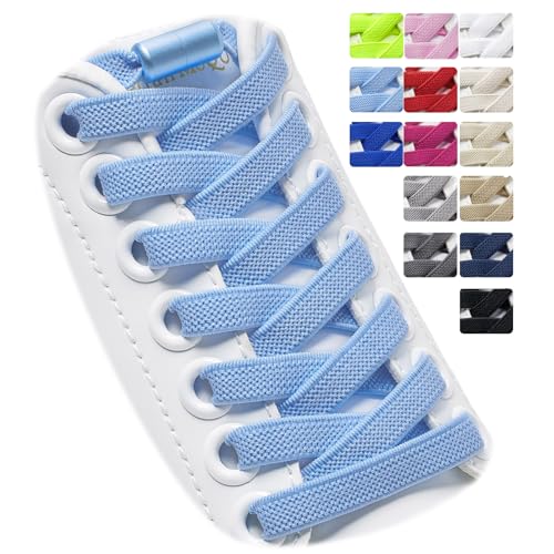 Image of Puzeam 2 Pairs Elastic Shoe Laces for Trainers, 8mm Shoelace Light blue 120