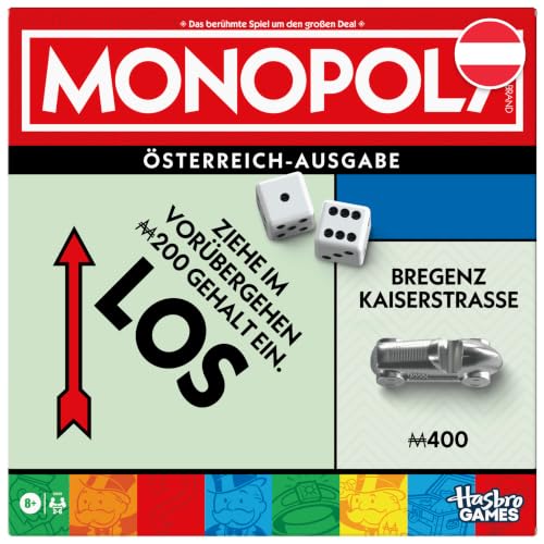 Monopoly Brettspiel mit Aufbewahrungsfach und größeren Spielfiguren - Deutsche Fassung für Österreich