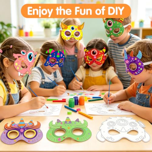 ZEELONA 24 Pcs Halloween Monster Crafts for Kids DIY Coloring Masks School - image 3