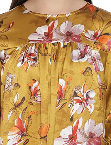 Image of oxolloxo Carmine red Floral Satin Print Women Nightwear Dress