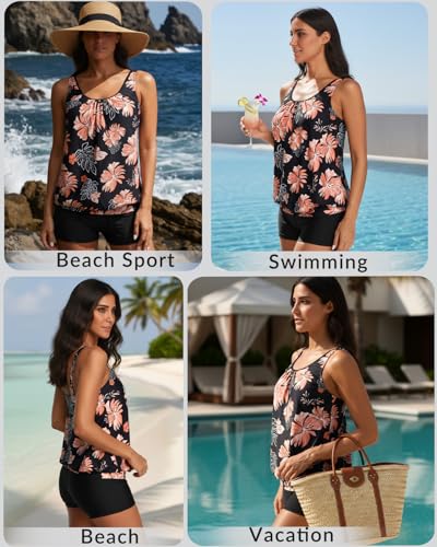 Image of Aqua Eve Two Piece Women's Tankini Swimsuits Blouson Swim Tank Top with Shorts Modest Bathing Suits