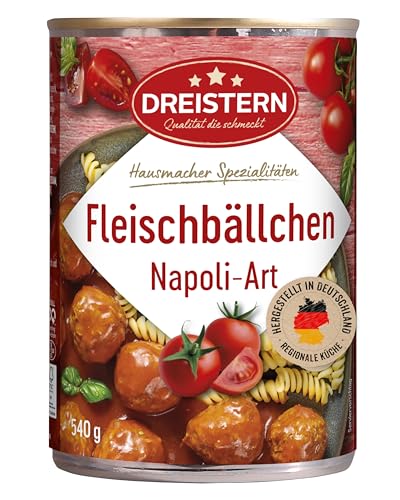 DREISTERN Fleischbällchen 540g I Mit Schweinefleisch in Tomatensauce I Herzhafte Spezialität in recyclebarer Konservendose I Lange Haltbarkeit dank natürlicher Konservierung I Hausmacher Qualität
