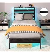 Amazon.com: J.Fkne Twin Bed Frame with Headboard, Platform Bed