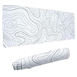 Large Mouse Pad,Topographic Contour Gaming Mouse Mat, Extended XL Mousepad with Non-Slip Rubber Base,Office Full Desk Mat with Stitched Edges,Long Keyboard Mouse Pad,31.5×11.8×0.12 inch(White)