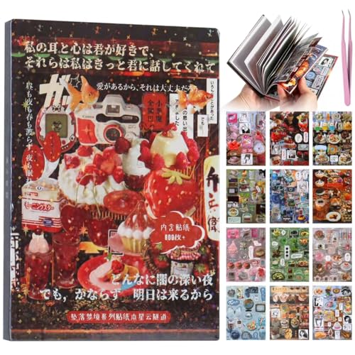 800+Pcs Japanese Sticker Book for Scrapbook 45 Sheets Y2K Style Korean Stickers for Journaling Aesthetic Japanese Sticker Book for Scrapbooking DIY Crafts Junk Journal (Nebula Tunnel)