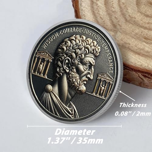 Conjunto de moedas Philosophy Wisdom Sobriety | Medalhão de Marcus Aurelius com cápsula de moeda | T