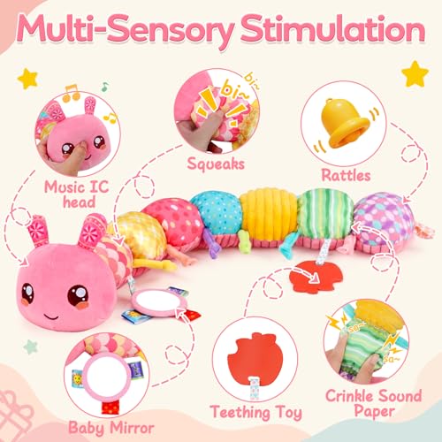 Image of Baby Sensory Toys 0-6 Months Musical Stuffed Caterpillar Tummy Time Toys