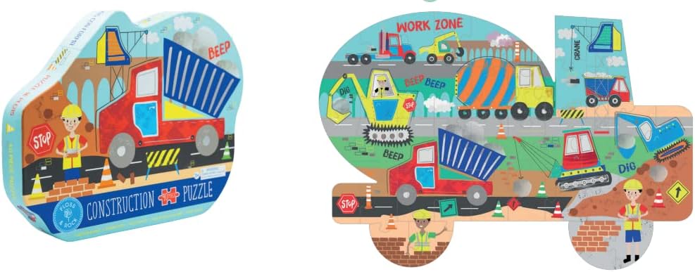 Floss & Rock Construction Truck Shaped Jigsaw Puzzle with Shaped Box, 40 Piece, 24 Inch