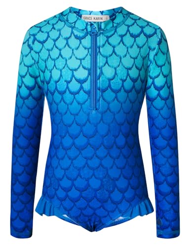 Image of GRACE KARIN Girls One Piece Swimsuits Long Sleeve Bathing Suits Swimwear 5-14Y