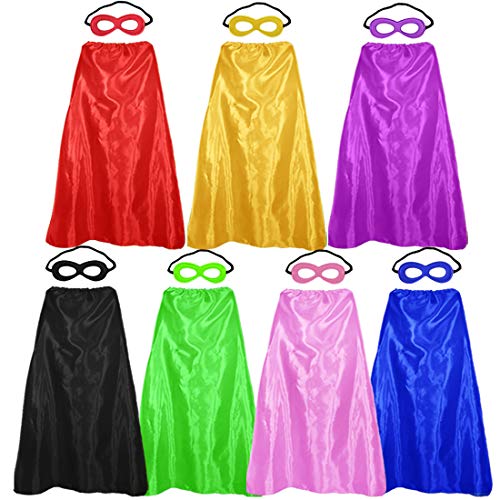 Superhero Capes and Masks for Adults Bulk-Men Women Super Hero Costume Halloween Dress Up Party Favors -7 Pack (Multicolored)