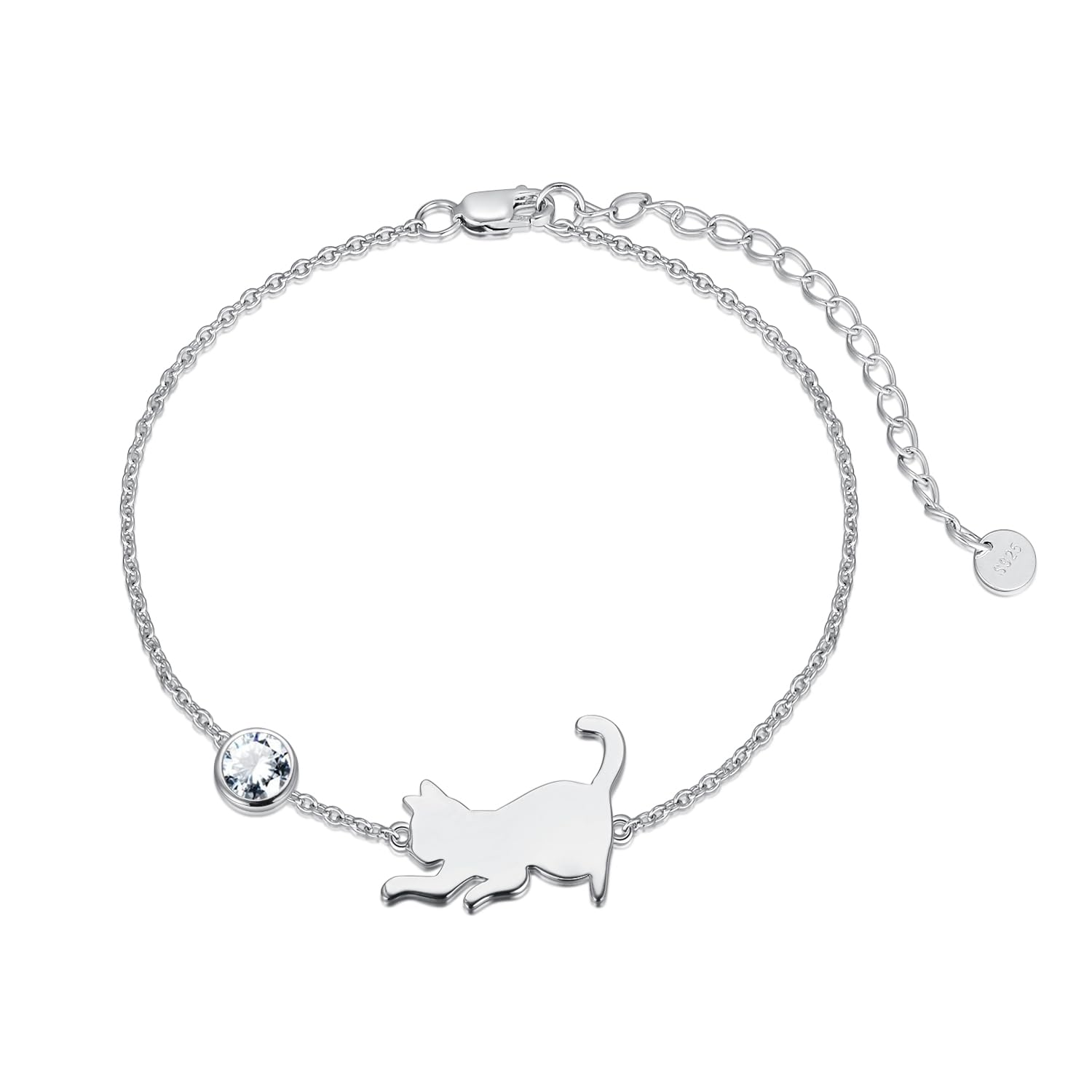 LONAGO Pulsera Gato Plata de Ley 925 Linda Gato con Pulsera de Piedra Lunar Joyas para Mujeres