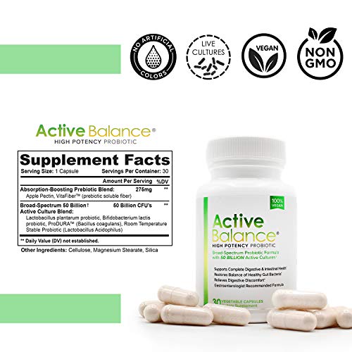 Active Balance: Maximum Strength Acidophilus Probiotics With Prebiotics | Digestive Enzymes With 50 Billion Cfus, Shelf Stable, Acid & Bile Resistant For Optimal Gut Health, 2 Bottles, 30 Caps Each #TOP6