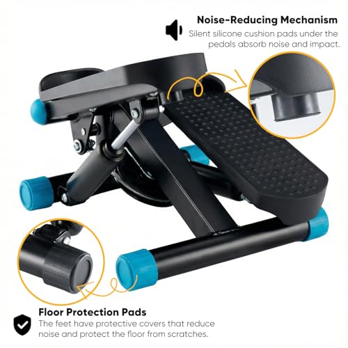 Aidoly Stair Stepper with Resistance Bands for Home Exercise, Mini Stepper Machine for Indoor Fitness, Portable Home Gym Stepper for Full Body Workout, 300LBS Capacity, Black and Blue