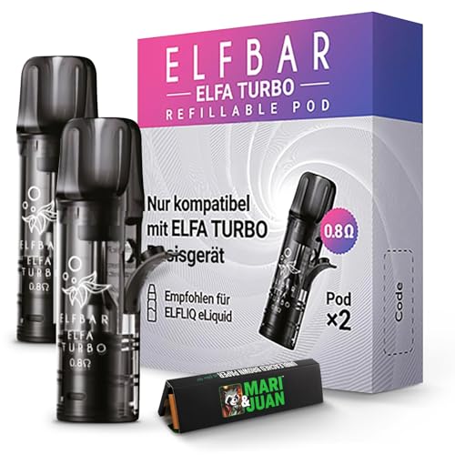 M&J Ersatz Elfa Pods Turbo nachfüllbar I 2 Stück 0 8 Ohm I ohne Liquid I Pod für Elfa Basic Serie und Lost Mary Tappo Devices I inkl Testpackung Longpapers & Filter von Mari & Juan