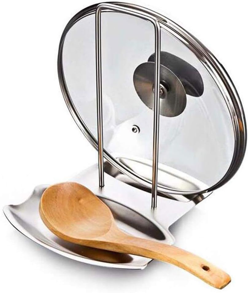 Lid and Spoon Rest, Stainless Steel Pan Pot Cover Lid Rack Stand Spoon Rest Stove Organizer Storage Soup Spoon Holder for Home Kitchen and Bar Tools