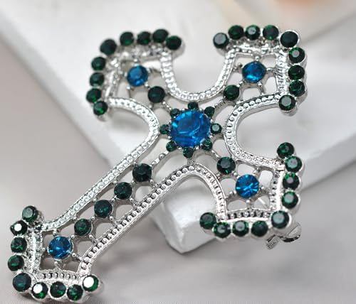Image of Gyn&Joy Sparkle Crystal Rhinestones Holy Cross Brooch Pin Jewelry For Women Men