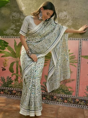 Image of SIRIL Women's Cotton Printed Saree With Unstitched Blouse Piece