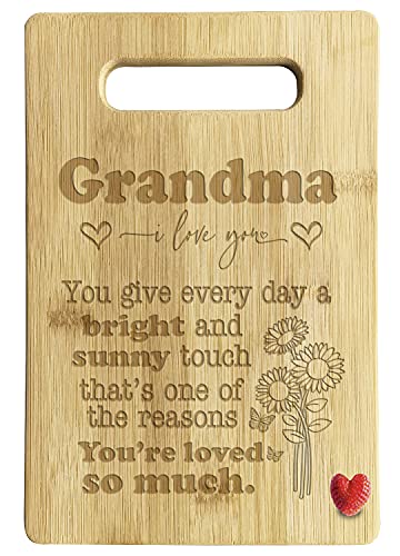 MY-ALVVAYS Grandma Gifts, Grandmother Gift, Grandma Gift from Grandkids, Birthday Gifts for Grandma, I Love You, You Give Every Day a Bright and Sunny Touch, Bamboo Cutting Board Gift, 7 x 11 , MCB007