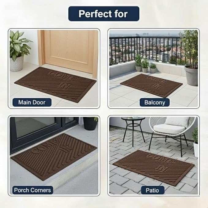 Image of Come in Welcome Door Mat for Entrance | Non-Slip Rubber Backed Doormat for Home, Office & Bathroom | 60 x 40 cm (Brown)