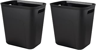UUJOLY Plastic Trash Can Wastebasket, Garbage Container Basket for Bathrooms, Kitchens, Offices, Kids Rooms, Black, 3.5 Gallon, 2 Pack