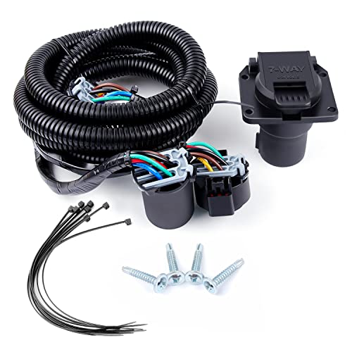 Image of Zhushan 7-Foot 7 Pin Trailer Wiring Harness Extension 56070, RV Trailer Plug Adapter for Ford, Toyota, Chevy, Dodge Ram