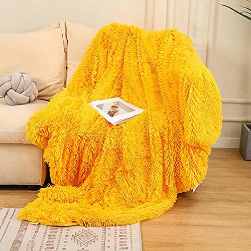 Chic Shaggy Throw Blanket Soft Plush Bedspread on The Bed Warm Blanket Fluffy Faux Fur Grey Rainbow Blankets for Beds Sofa Manta Yellow Pillowcase 50x70cm Single