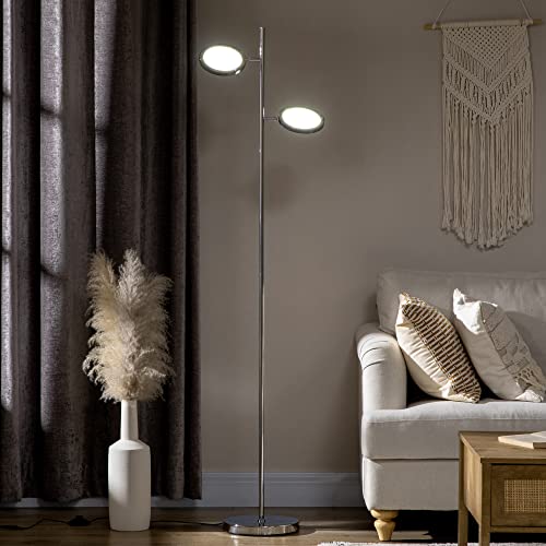 Homcom Ultra-Bright Floor Lamp With 180° Adjustable-Head Led Lighting For Bedroom, Living Room Office, & More, Tree Standing Lamp, 800 Lumens, Color Temperature 4000K White, Chrome #TOP1