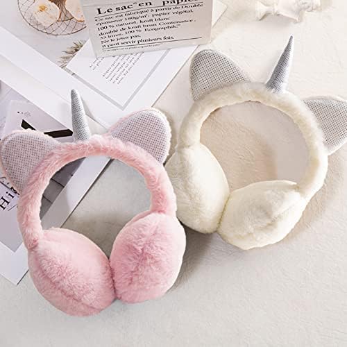 Ear Muffs Kids Winter Girls Earmuffs Cute Unicorn Cat Fluffy Ear Warmer Childrens Plush Thermal Furry Ear Covers Windproof Soft Headband Outdoor Sports Faux Fur Earflaps Ski Cycling Running Headwear
