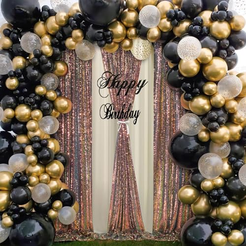 Image of SoarDream Black Gold Sequin Backdrop 6 Pcs 2ftx8ft Sparkly Glitter Birthday Party Cake Table Background Draping Fabric