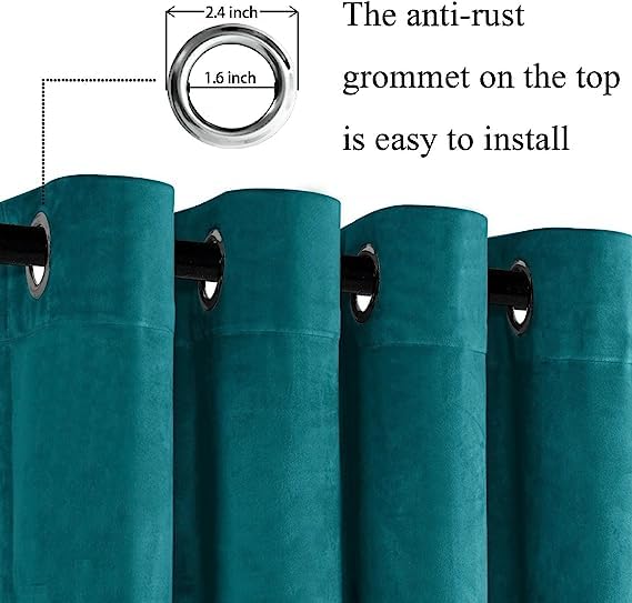 Image of Amazon Brand - Umi Velvet Eyelet Door Curtains with pom pom Lace for Living Room Bedroom Kitchen 1 pc Pack in Deep Teal Color (Windows - 4 feet x 6 feet)