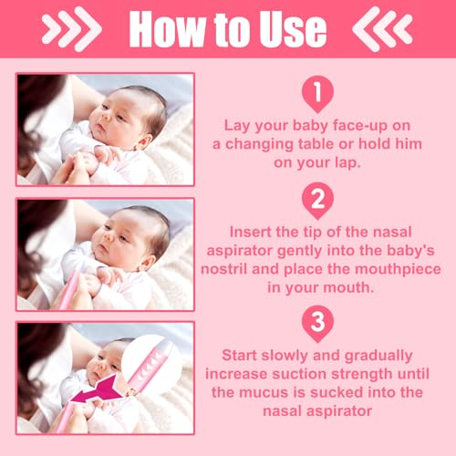 Image of Nasal Aspirator for Baby, Nasal Congestion Relief Nose Cleaner with 2 Silicone Tips 25 Hygiene Filter for Babies Infants Toddlers Boys Girls (Pink)