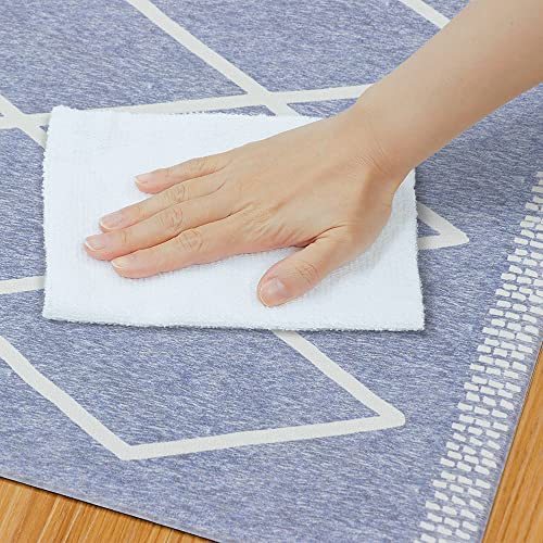 ベストコ 玄関マット 室内 60×90cm お手入れ簡単 防炎 防カビ 抗菌 防臭 ラムバス ブルー ひし形 北欧 ND-5196 掃除機らくらく玄関マット [5]