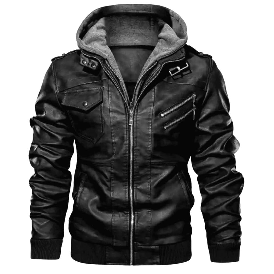 Veste coupe-vent en cuir ajustée pour homme, le manteau d'hiver élégant noir
