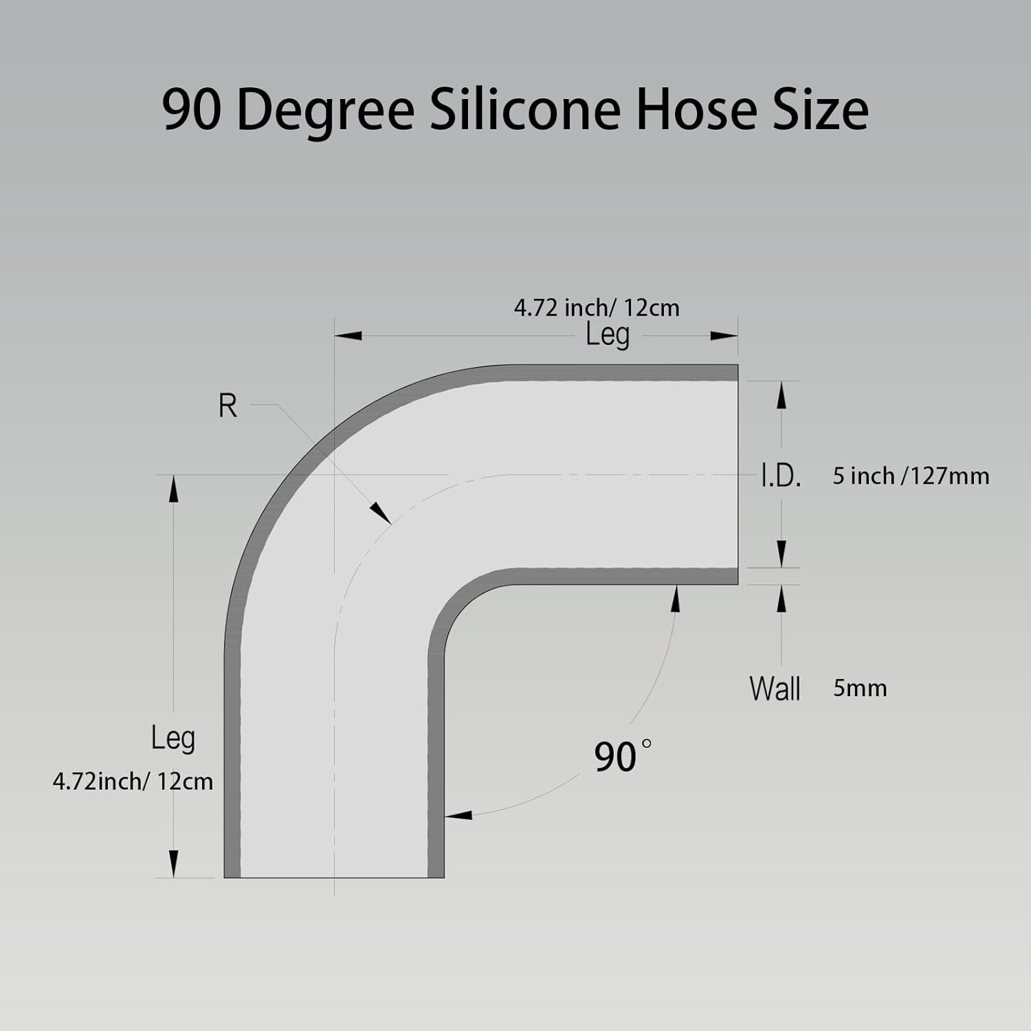 Automotive Silicone Tubing, ID 5"(127mm) 90 Degree Elbow, 4.7" (120 mm) Leg Length, 4-Ply High Performance Coupler Silicone Hose for Turbo/Intercooler/Intake Piping (Black, 5"(127mm))