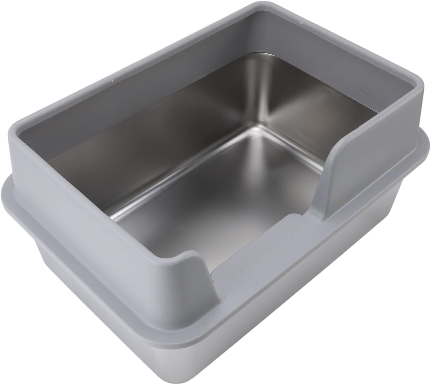 Dioche Stainless Steel Litter Pan with High Walls and Proof Design, Easy to Clean Large White Litter Box with Detachable Lid and Scoop (Gray)