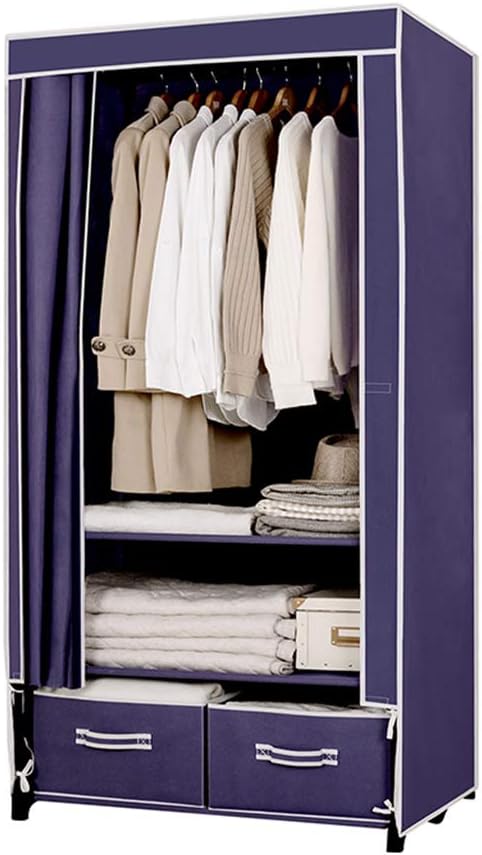 Foldable Closets Simple Wardrobe Fabric Storage Cabinet Single-Layer Canvas Wardrobe with 2 Storage Drawers 7850175CM—Brown and Purple (Purple)